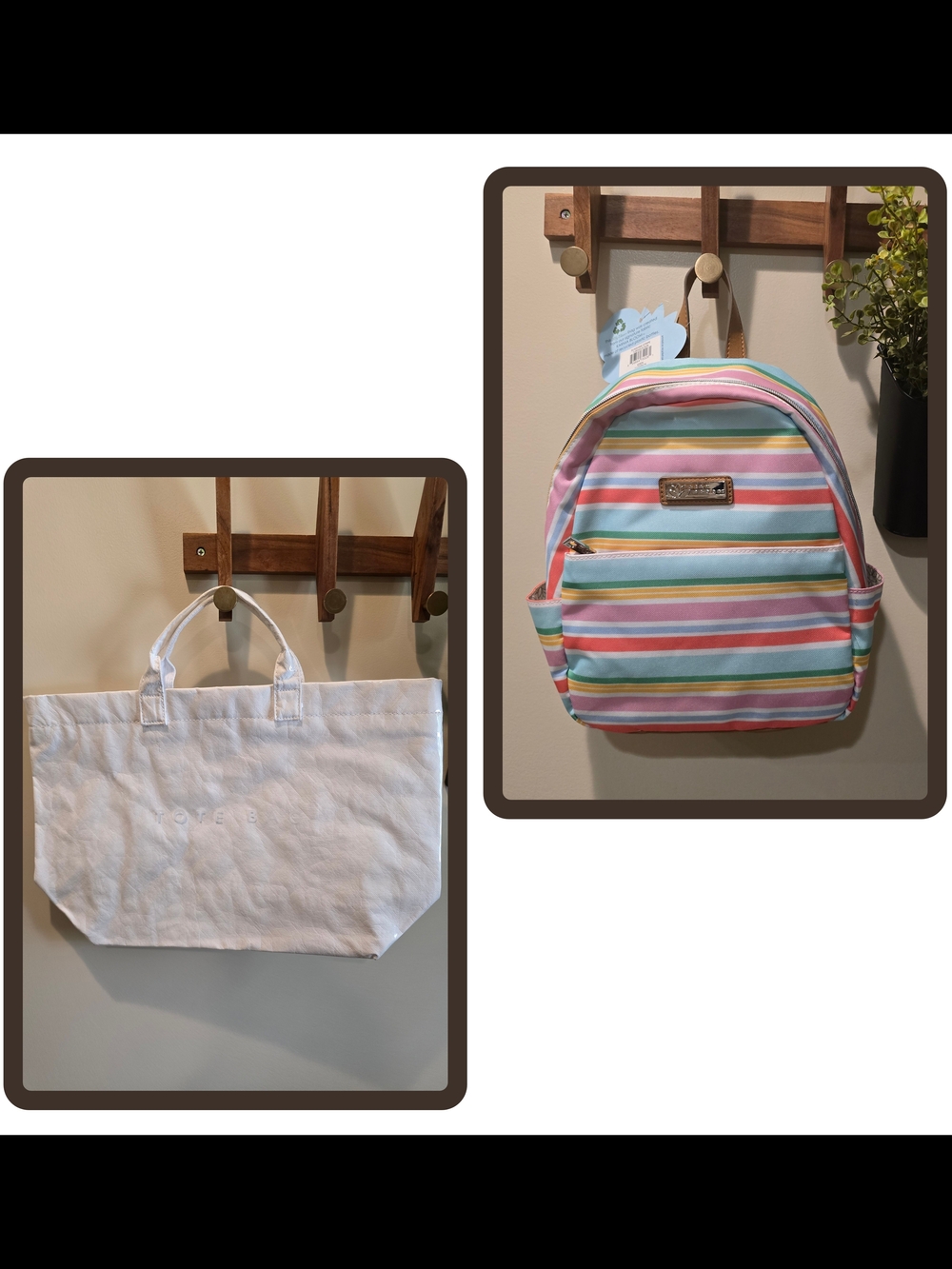 Lily Bloom Pastel Striped Backpack - With A White Tote Bag Bundle